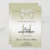 Ivoren juweelboog en lint 14e trouwdag save the date (Voorkant / Achterkant)