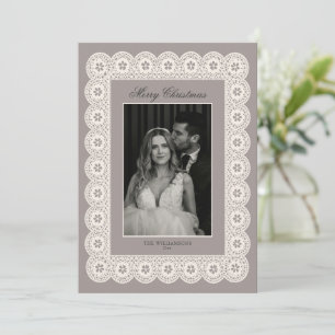 Ivoren Kant Foto Elegante Kerstmis Vintage Feestdagenkaart