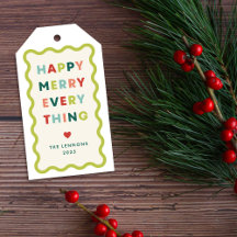 Ivoren Kerstcadeautag met golvend Happy Merry Chri