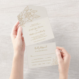 Ivoren lijn kunst Bloemen Elegante bruiloft All In One Uitnodiging