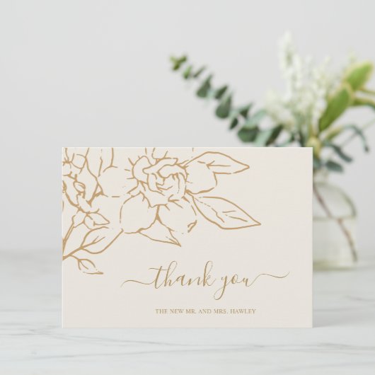 Ivoren lijn kunst Bloemen Elegante bruiloft Bedankkaart (Staand voorkant)