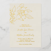 Ivoren lijn kunst Bloemen Elegante bruiloft Folie Uitnodiging (Voorkant)