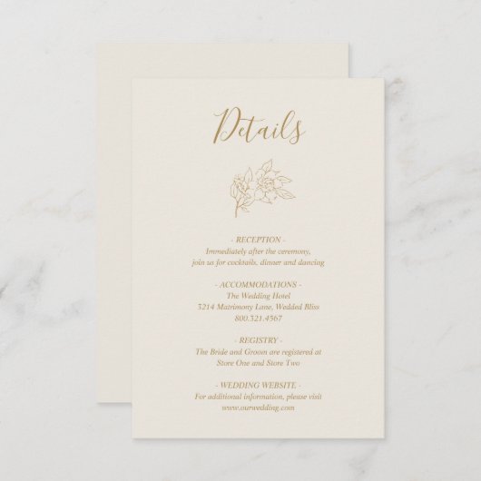 Ivoren lijn kunst Bloemen Elegante bruiloft Informatiekaartje (Voorkant / Achterkant)