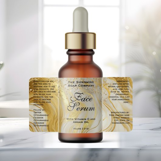 Ivoren marmer & gouden glitters druppelfles etiket