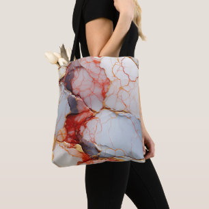 Ivoren marmer met karmozijnrode en gouden aders tote bag