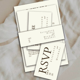 Ivoren Minimalistische Boho Script Bruiloft Uitnodigingen Wikkel
