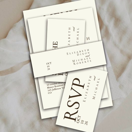 Ivoren Minimalistische Boho Script Bruiloft Uitnodigingen Wikkel