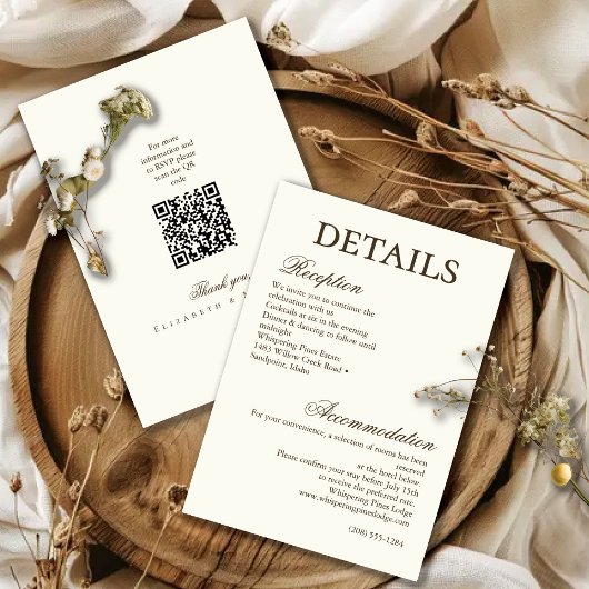 Ivoren Minimalistische Boho Script Trouwdetails Informatiekaartje