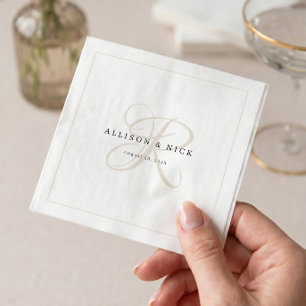 Ivoren Minimalistische Monogram Trouwservetten Servet