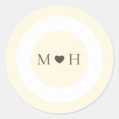 Ivoren Modern Monogram Hart Trouw Favor Ronde Sticker (Voorkant)