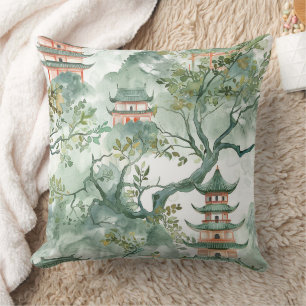 Ivoren Pagode Salie Botanische Chinoiserie Kussen