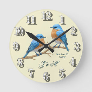 Ivoren pastel houdt van vogels Romantische Bluebir Ronde Klok