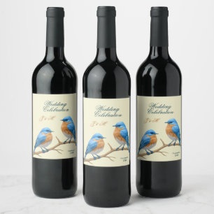 Ivoren pastel houdt van vogels Romantische Bluebir Wijn Etiket