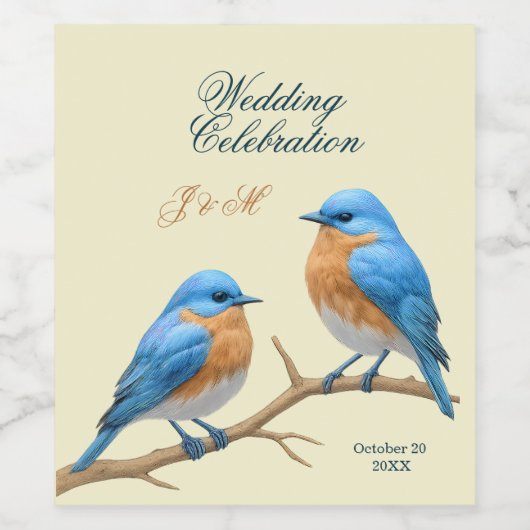 Ivoren pastel houdt van vogels Romantische Bluebir Wijn Etiket (Enkel label)