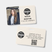 Ivoren personeelsfoto ID met QR-code bedrijfslogo Badge (Voor- en achterkant)