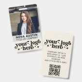 Ivoren personeelsfoto ID met QR-code bedrijfslogo Badge (Voor- en achterkant)