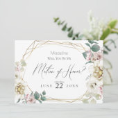 Ivoren pioenroos bloem zal je mijn matron van eer  kaart (Staand voorkant)