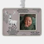Ivoren rendier baby's eerste kerst | Roze Verzilverd Omlijst Ornament (Voorkant)