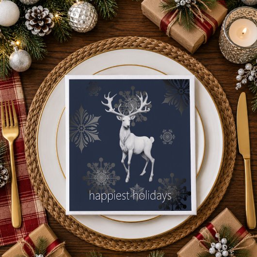 Ivoren Rendier Kerstfeest | Blauw Servet