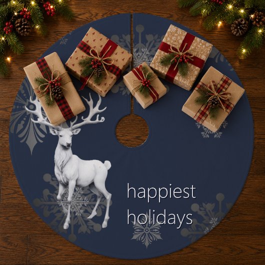 Ivoren Rendier Kerstmis | Blauwe Kerstmis Fleece Kerstboom Rok