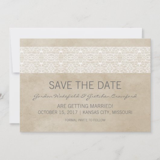 Ivoren Rustic Kant Save the Date Uitnodiging (Voorkant)