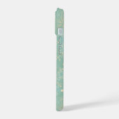 Ivoren sneeuwvlokken op een mintgroene Kerst iPhone 15 Case (Linkerkant)
