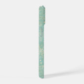 Ivoren sneeuwvlokken op een mintgroene Kerst iPhone 15 Case (Rechterkant)