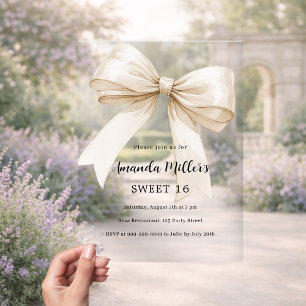 Ivoren strik elegante heldere luxe Sweet 16 Acryl Uitnodigingen