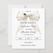 Ivoren strik parels Afstudeerfeest Save the Date (Voorkant)