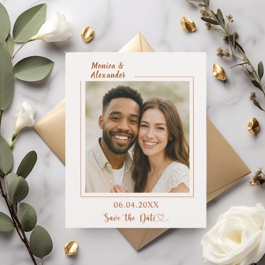 Ivoren terracotta foto trouwkaart Save the Date ka