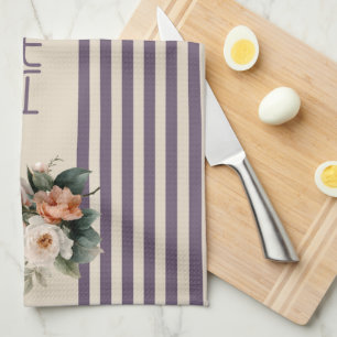 Ivoren top met Paarse strepen Bloemen Theedoek