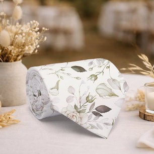 Ivoren trouwdas met bloemen en vintage rozenpatroo stropdas