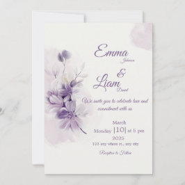 Ivoren trouwuitnodiging | Mauve bloemendesign Kaart