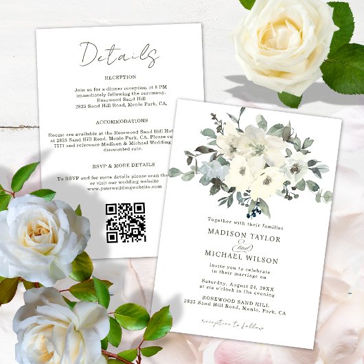 Ivoren Waterverf Bloemen Alles in één bruiloft Kaart