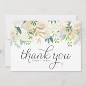 Ivoren Waterverf Pioenrozen en Gouden Glitter Brui Bedankkaart (Voorkant)