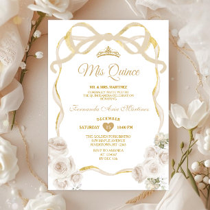 Ivoren Witte Bloem Boog Lint Gouden Mis Quince Kaart