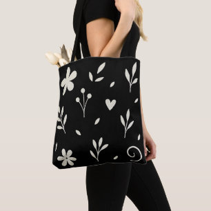 Ivoren Witte Bloem Zwart Tote Bag