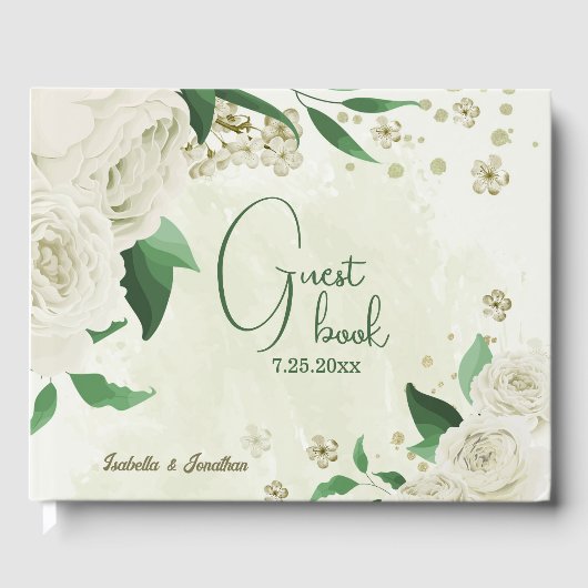 Ivoren witte bloemen bruiloft gastenboek (Voorkant)