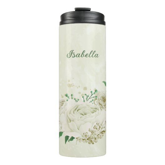 Ivoren witte bloemen bruiloft thermosbeker (Voorkant)