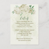 Ivoren witte bloemen groen bruiloft details informatiekaartje (Voorkant)