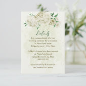 Ivoren witte bloemen groen bruiloft details informatiekaartje (Staand voorkant)