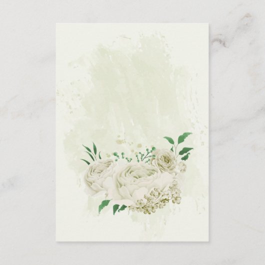 Ivoren witte bloemen groen bruiloft details informatiekaartje (Achterkant)