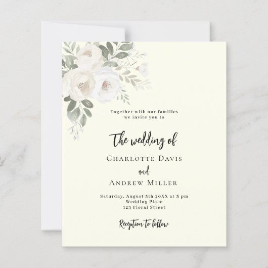Ivoren witte bloemen huwelijksuitnodiging (Voorkant)
