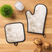 Ivoren Witte Bloemen Ovenwant & Pannenlap Set (Top down)