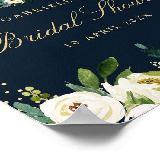 Ivoren witte bloemige bruidsdouche welkomstbord poster (Hoek)