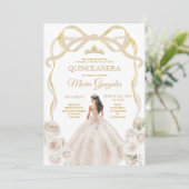 Ivoren witte boog prinses gouden kroon Quinceañera Kaart (Staand voorkant)