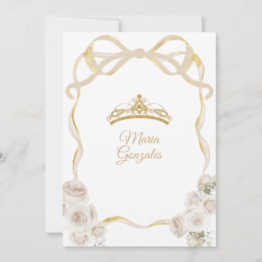 Ivoren witte boog prinses gouden kroon Quinceañera Kaart (Achterkant)