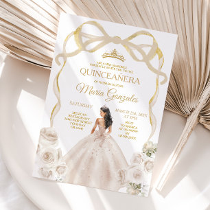 Ivoren witte boog prinses gouden kroon Quinceañera Kaart