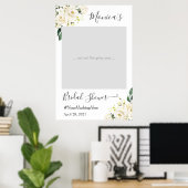 Ivoren Witte Roos Bloemige Bruiloft Feest Fotohokj Poster (Thuiskantoor)