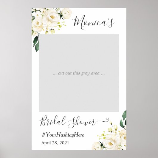 Ivoren Witte Roos Bloemige Bruiloft Feest Fotohokj Poster (Voorkant)